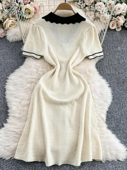 Women's Knit Short Sleeve Ribbed Bodycon Dress Creamy White – Side View
