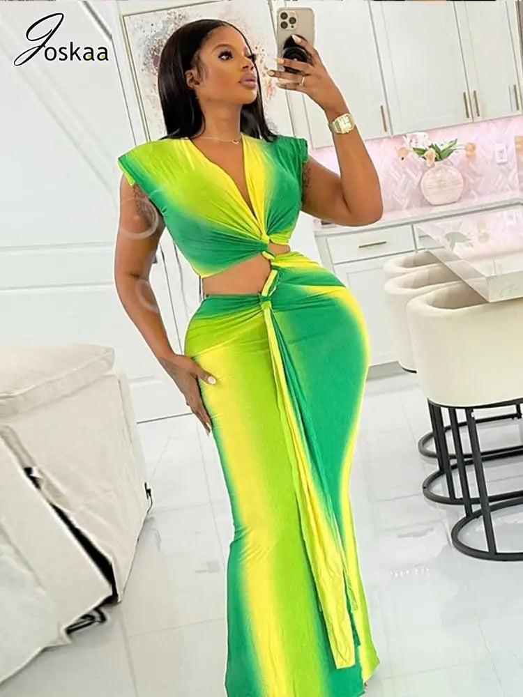 Women's Ruched Cutout Bodycon Maxi Dress Yellow Green – Side View