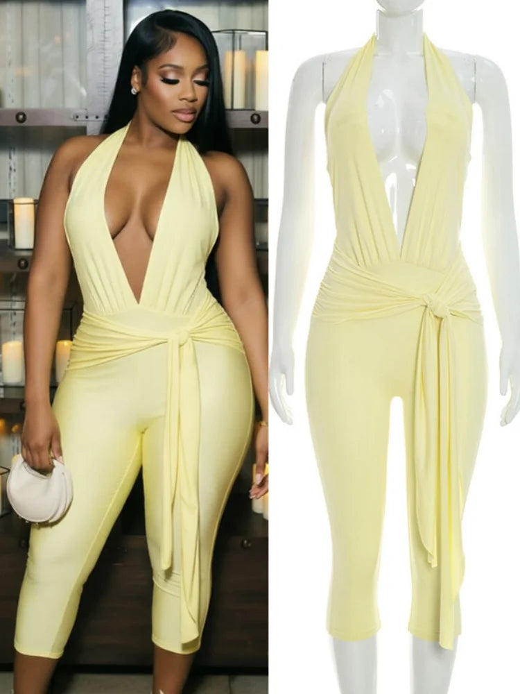 Women's Backless V-neck Halter Sleeveless Romper - Additional View 8