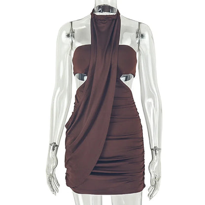 Women's Ruched Backless Cutout Halter Mini Dress - Additional View 7