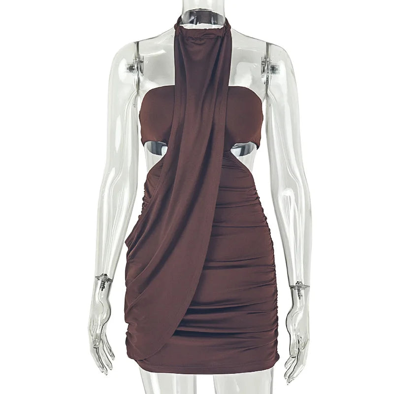 Women's Ruched Backless Cutout Halter Mini Dress - Additional View 7