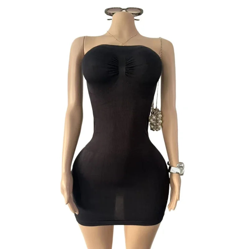 Women's Seamless Tummy Tuck Bodycon Dress Black – Detail View