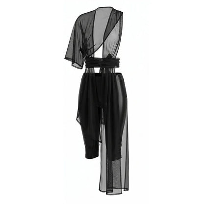 Women's Mesh Backless One Shoulder Two Piece Set - Additional View 7