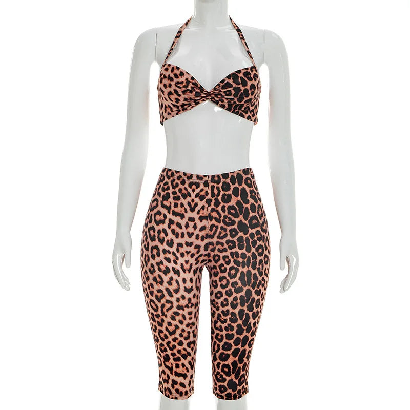 Joskaa Leopard Print Backless Halter Crop Two Piece Set - two piece set image 5