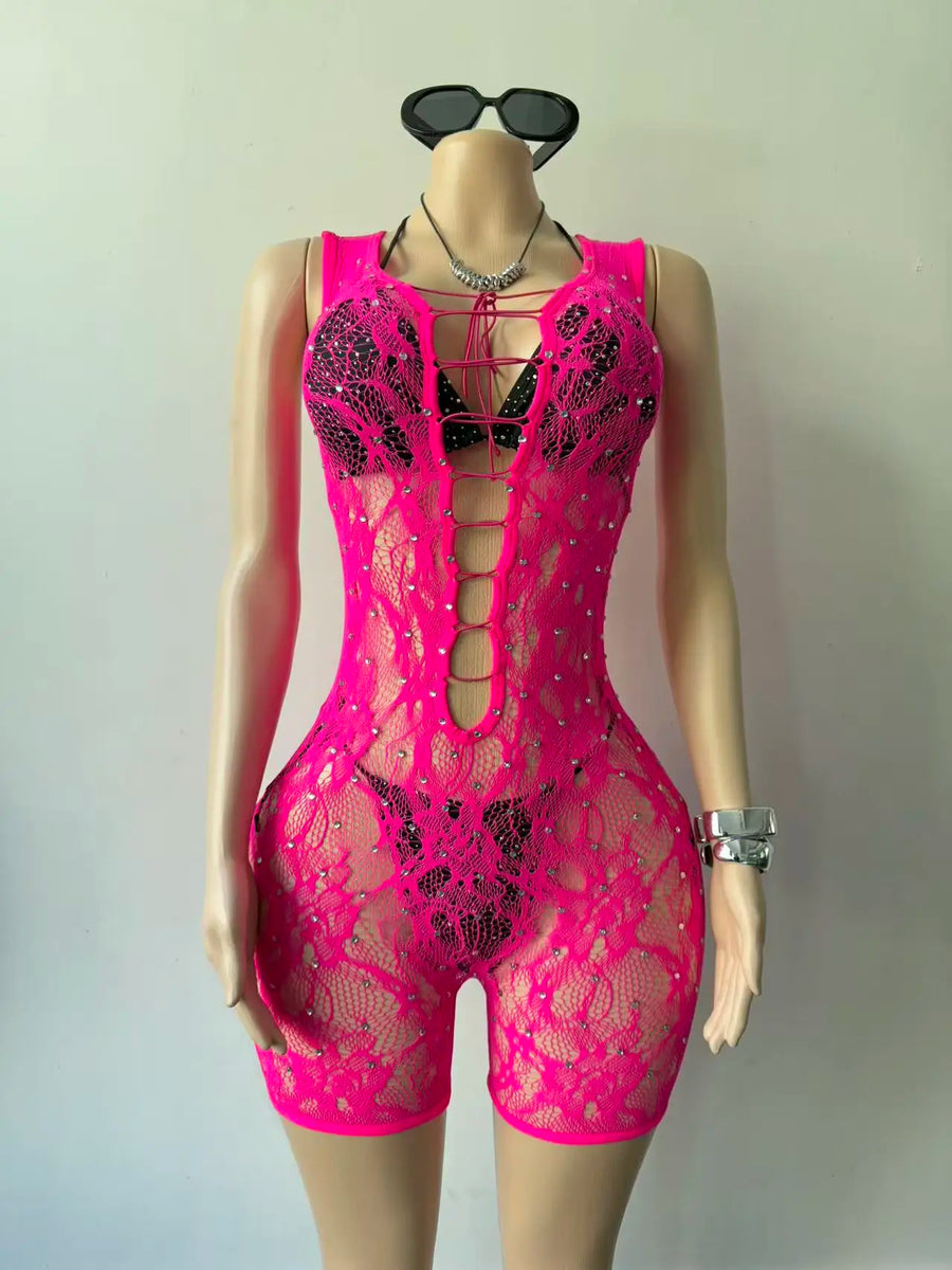 Joskaa Rhinestone Ribbed Knit Bodycon Swimwear - swimwear image 1