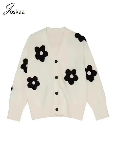 Women's Floral Print Knit Long Sleeve Jacket Black – Detail View