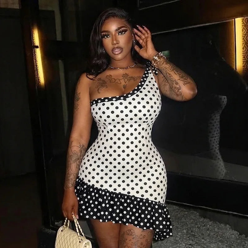 Women's Polka Dot Lace Backless Mini Dress