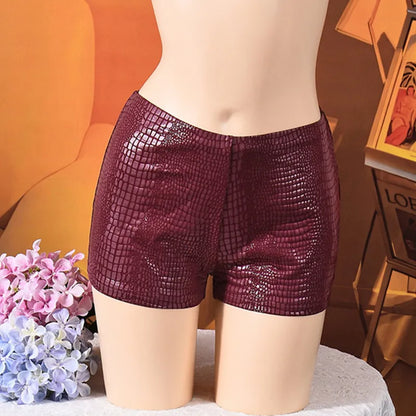 Women's Faux Leather Bodycon Stretchy Shorts Low Pants