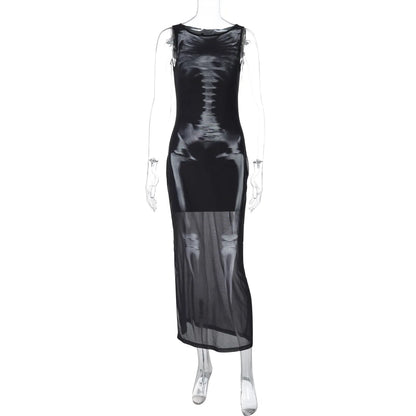 Women's Mesh Sleeveless Bodycon Maxi Dress