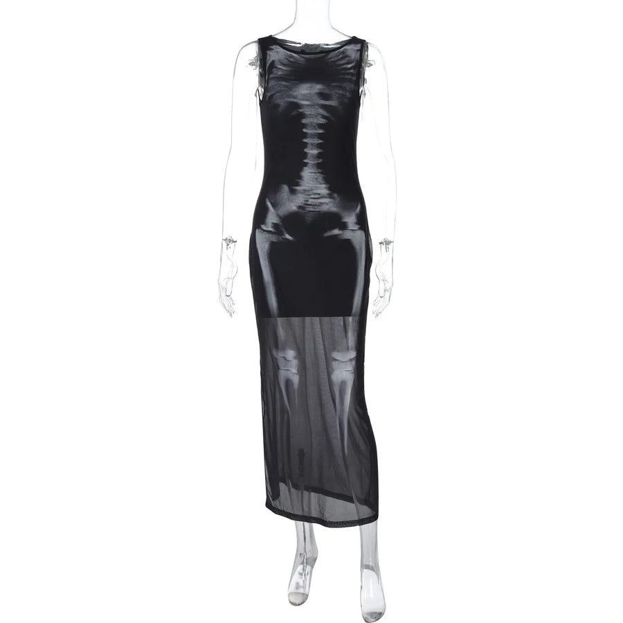 Women's Mesh Sleeveless Bodycon Maxi Dress