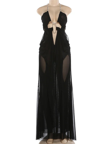 Joskaa Mesh Ruched Backless Halter Dress - dress image 6