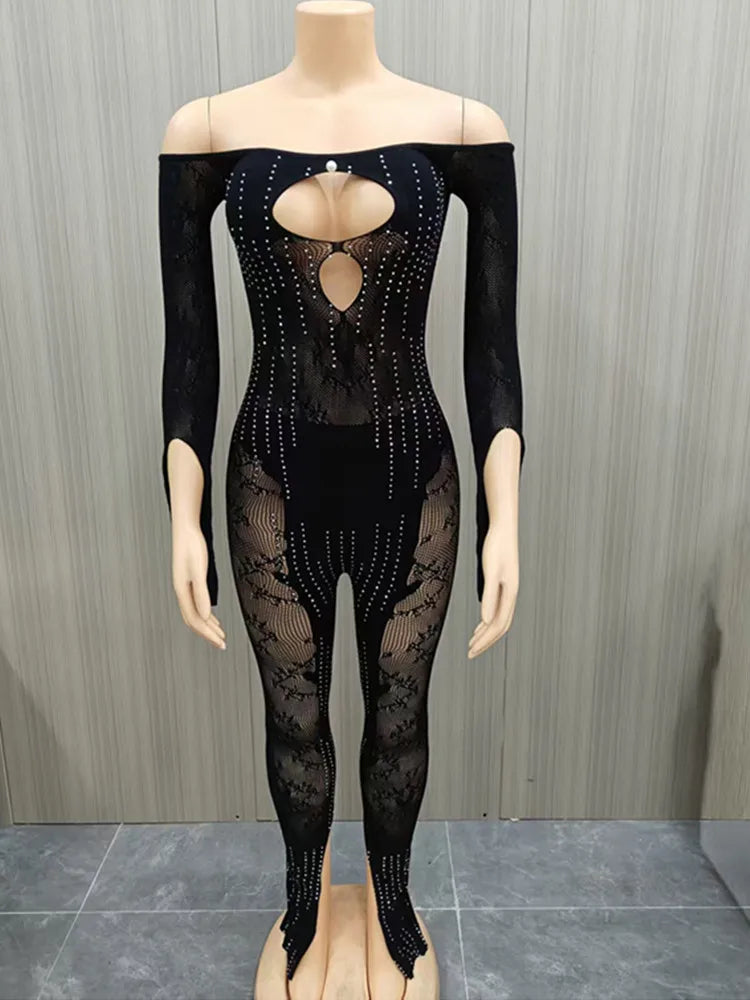 Joskaa Rhinestone Long Sleeve Bodycon Romper - romper image 5
