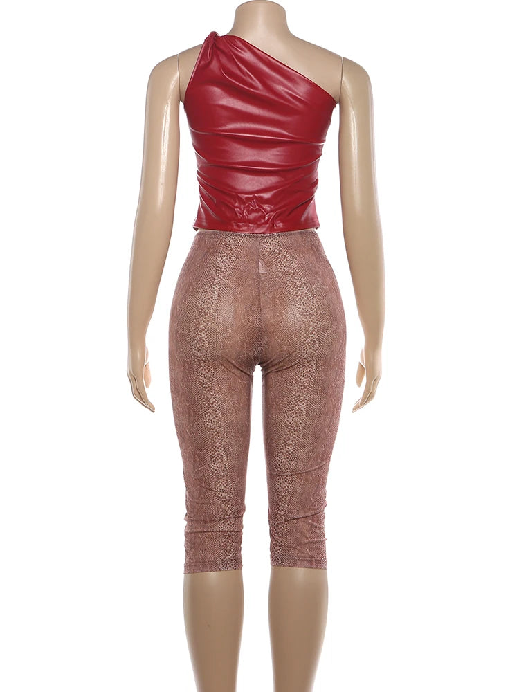 Joskaa Faux Leather Crop Two Piece Set - two piece set image 4