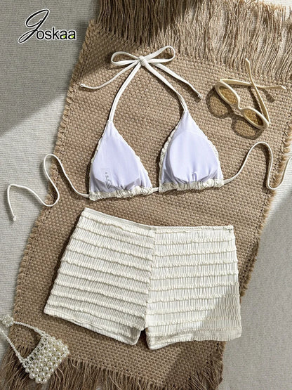 Women's Sequin Halter Swimwear Starfish Bikini Ruffle - Detail View