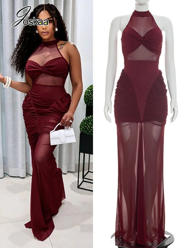 Wholesale Women's Mesh Ruched Bodycon Maxi Dress – Women's Fashion Wholesale – Front View
