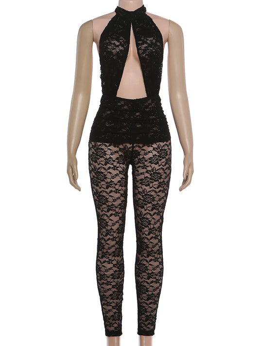 Joskaa Lace Backless Halter Sleeveless Romper - romper image 2