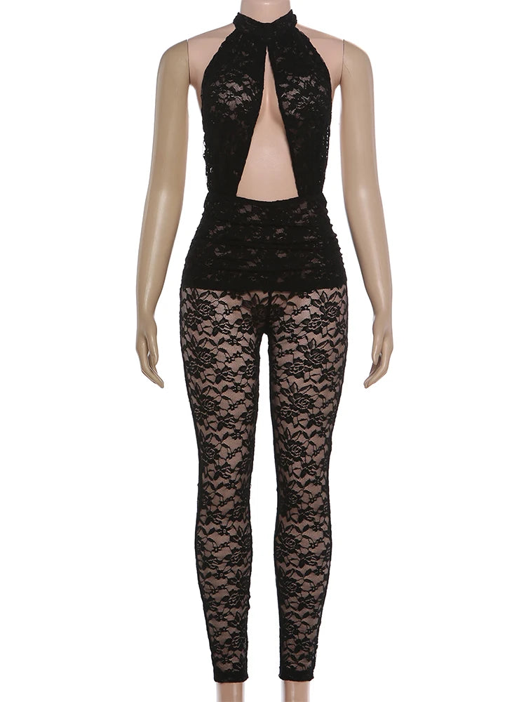 Joskaa Lace Backless Halter Sleeveless Romper - romper image 2