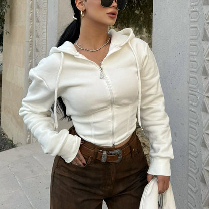 Women's Knit Crop Bodycon Ribbed Hooded Jacket