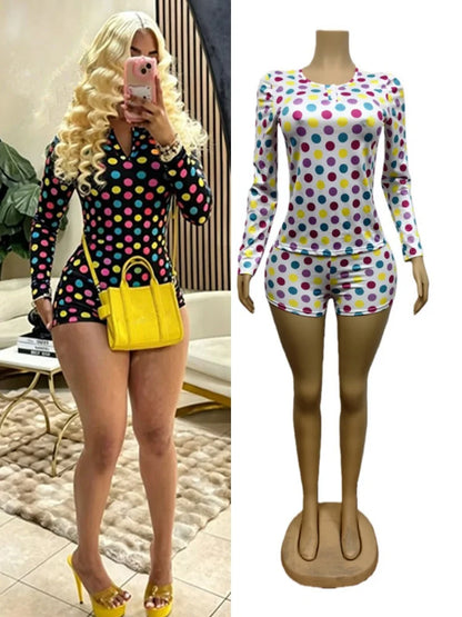 Women's Polka Dot Long Sleeve High Waist Two Piece Set - Additional View 8