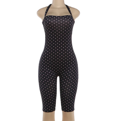 Women's Polka Dot Backless Halter Sleeveless Romper - Additional View 11