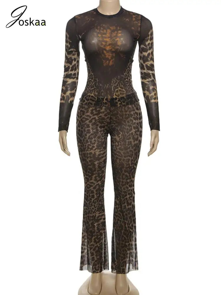Women's Leopard Print Long Sleeve Two Piece Set Leopard Print – Back View