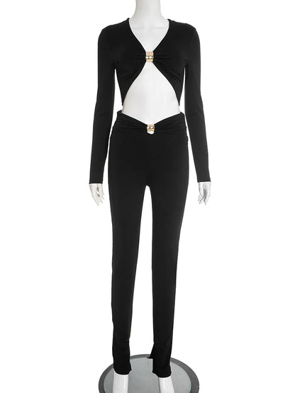Joskaa Ruched Long Sleeve Crop High Waist Two Piece Set - two piece set image 2