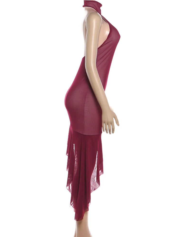 Joskaa Mesh Backless Halter Sleeveless Dress - dress image 3