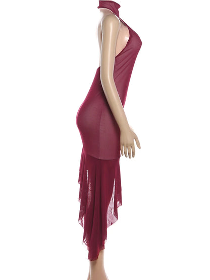 Joskaa Mesh Backless Halter Sleeveless Dress - dress image 3