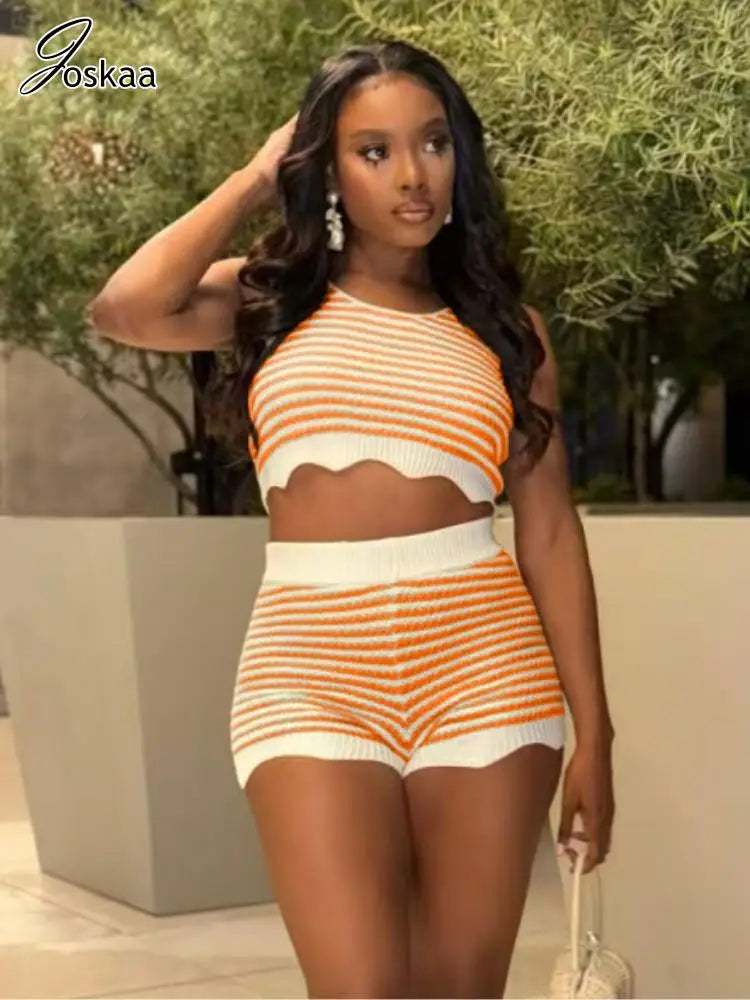 Women's Stripe Knit Ribbed Two Piece Set Black – Back View