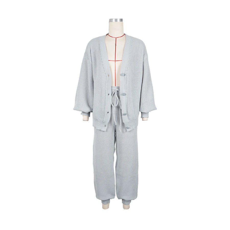 Women's Knit Long Sleeve Ribbed Two Piece Set