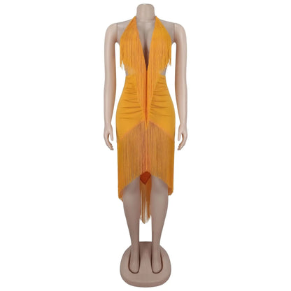 Women's Backless V-neck Halter One Shoulder Bodycon Dress - Additional View 7