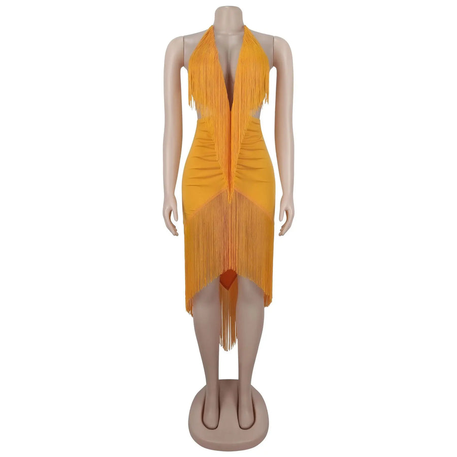 Women's Backless V-neck Halter One Shoulder Bodycon Dress - Additional View 7