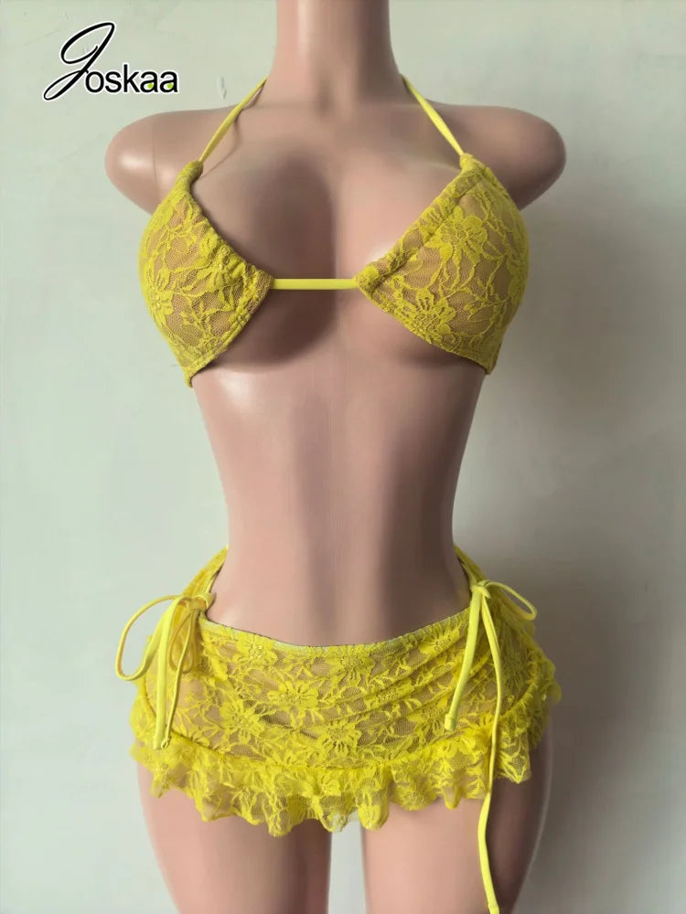 Women's Lace Swimwear Bikini Triangle Tie - Model Wearing Style