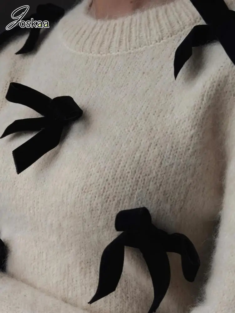Women's Knit Long Sleeve Ribbed Bowknot Sleeved Top White – Detail View