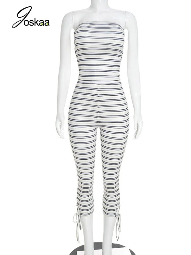 Women's Striped Lace Strapless Two Piece Set - Back View