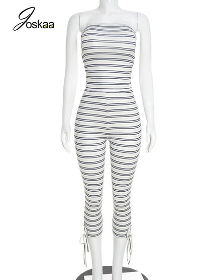 Women's Striped Lace Strapless Two Piece Set - Back View