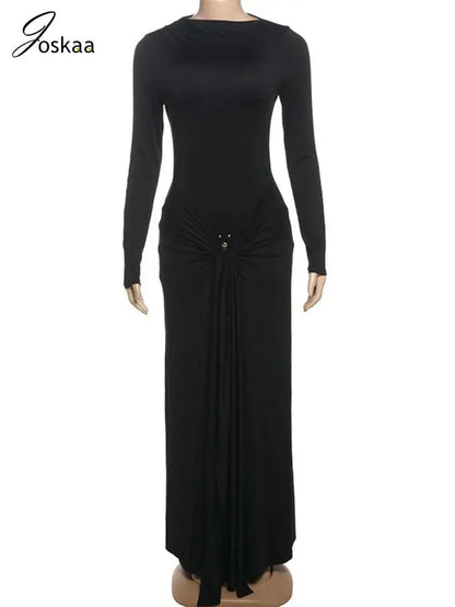 Wholesale Women's Long Sleeve Bodycon Maxi Dress Black – Back View