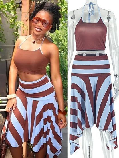 Women's Striped Halter Sleeveless High Waist Two Piece Set - Additional View 8