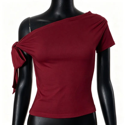 Women's Ruched Sleeveless Asymmetrical Solid Tshirt Top