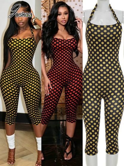 Women's Polka Dot Ruched Backless Romper – Women's Fashion Wholesale – Front View