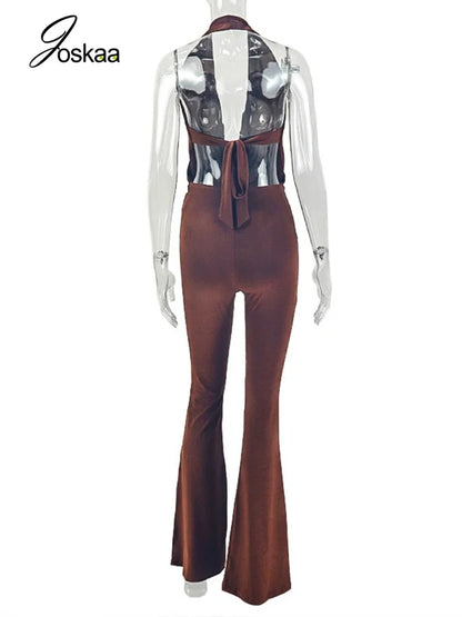 Women's Ruched Backless V-neck Halter Romper 2909 - Detail View