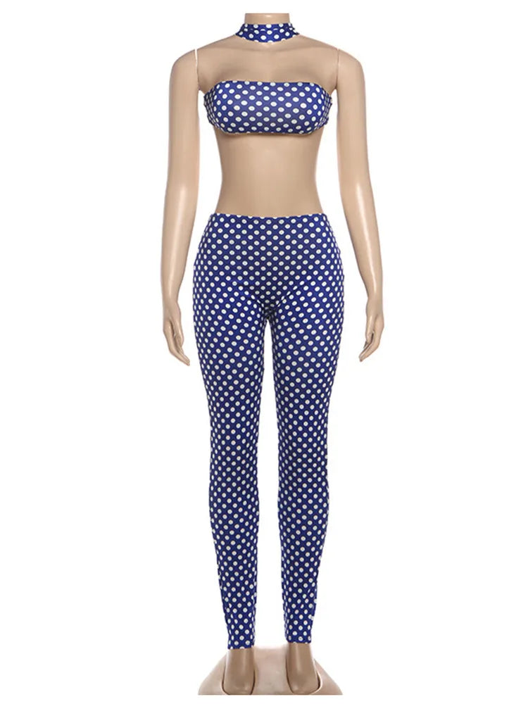 Joskaa Polka Dot Backless Halter Two Piece Set - two piece set image 7