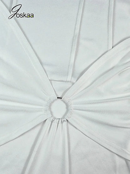 Women's Ruched V-neck Long Sleeve Bodycon Mini Dress White - Detail View 5