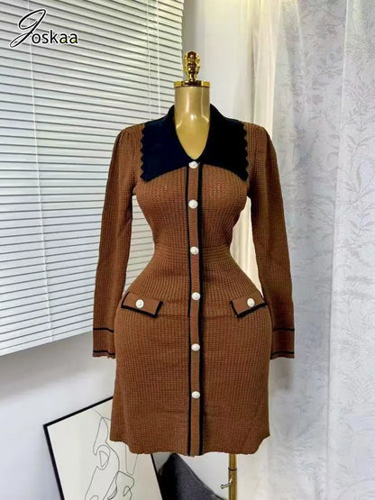 Wholesale Women's Knit Long Sleeve Ribbed Dress Rose Red – Detail View
