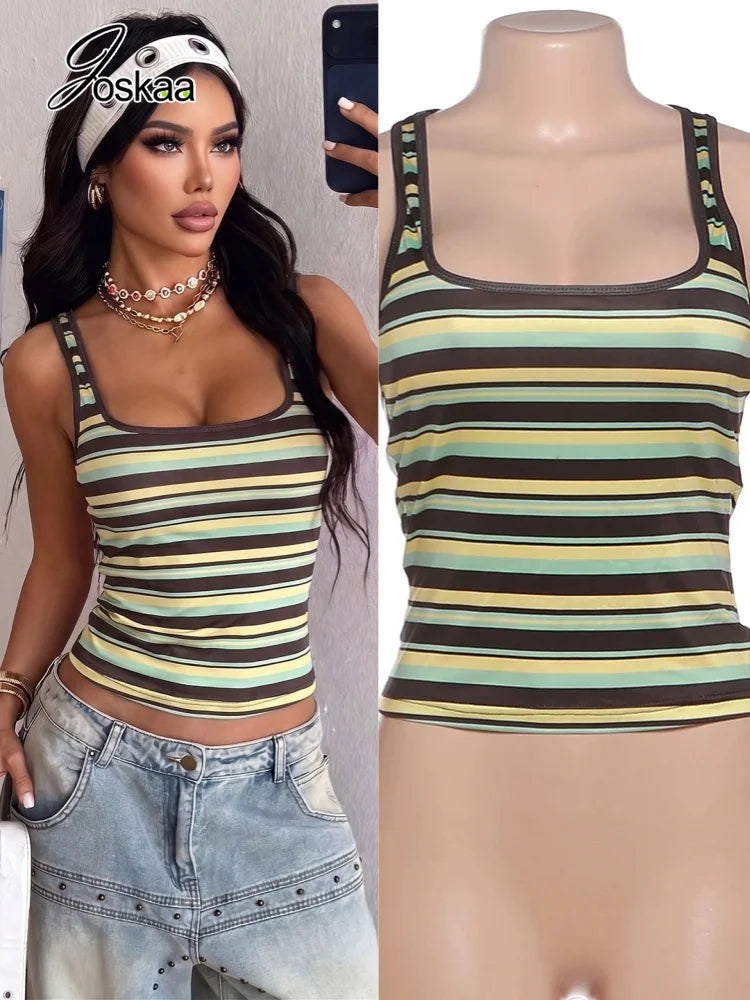 Women's Stripe Backless Sleeveless Crop Top – Women's Fashion Wholesale – Front View