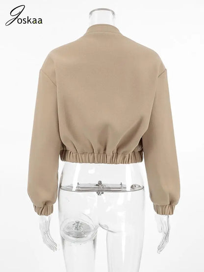 Women's Long Sleeve Bomber Warm Wool Jacket Khaki – Detail View