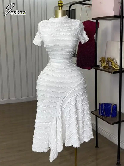 Women's Short Sleeve Half High Collar Dress White – Front View