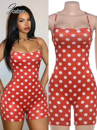 Women's Polka Dot Backless Bodycon Romper – Women's Fashion Wholesale – Front View