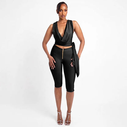 Women's Sleeveless Crop Bodycon Two Piece Set