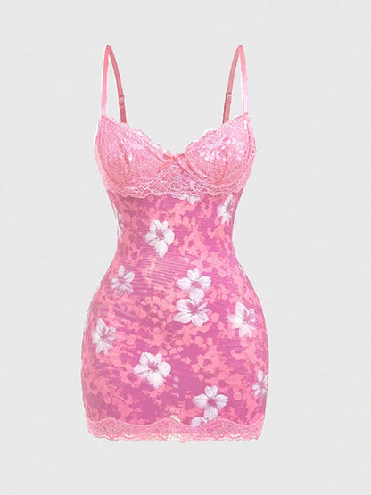 Joskaa Floral Print Lace Backless Bodycon Mini Dress - mini dress image 10